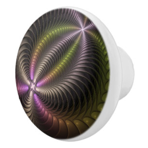 Pomo De Cerámica Resumen brillante Trippy Colorido arte fractal 3D