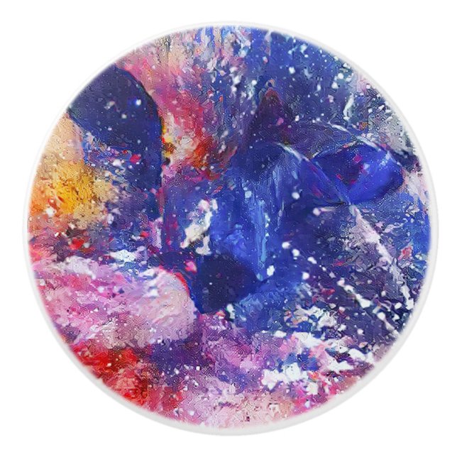 Pomo De Cerámica Resumen Cósmico de Dreamscape Cat (Anverso)