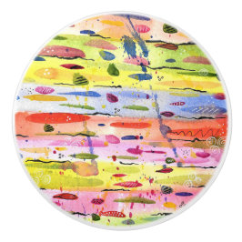 Pomo De Cerámica Resumen de acuarela de líneas coloridas