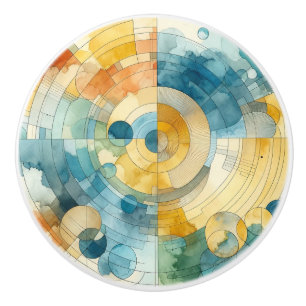 Pomo De Cerámica Resumen de color azul geométrico y amarillo de agu