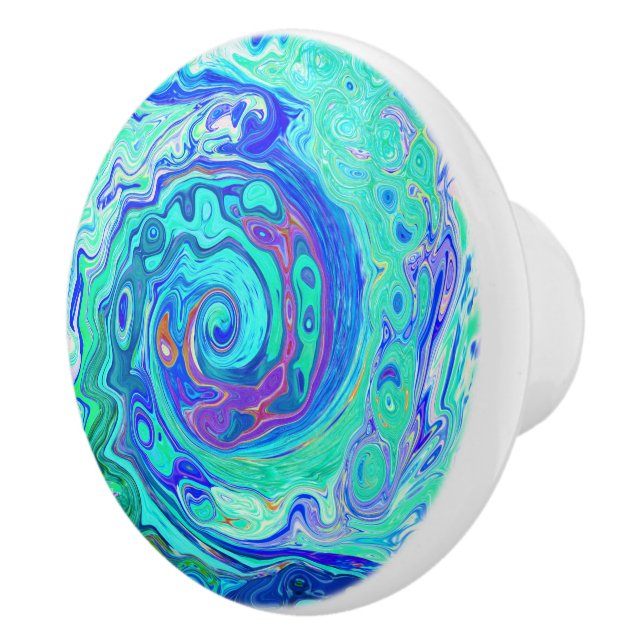 Pomo De Cerámica Resumen de Groovy Ocean Blue y Green Liquid Swirl (Derecha)