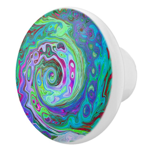 Pomo De Cerámica Resumen de Groovy Swirl Retro Green, Red and Magen (Derecha)