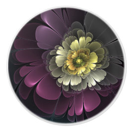 Pomo De Cerámica Resumen de la flor fractal gris purpur moderna