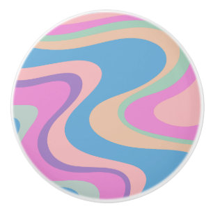 Pomo De Cerámica Resumen de la visión retro Swirl 60s 70s 80s