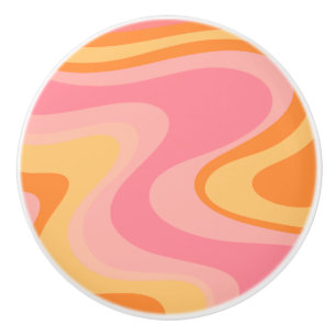 Pomo De Cerámica Resumen de la visión retro Swirl 60s 70s Rosa y N