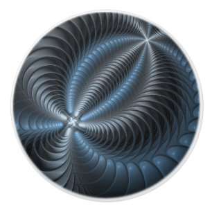 Pomo De Cerámica Resumen del arte fractal 3D del gris azul plástico