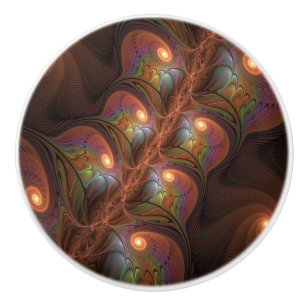 Pomo De Cerámica Resumen fluorescente colorido Trippy Brown Fractal