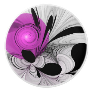 Pomo De Cerámica Resumen Gris Negro Con Arte Fractal Magenta