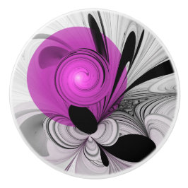 Pomo De Cerámica Resumen Gris Negro Con Arte Fractal Magenta
