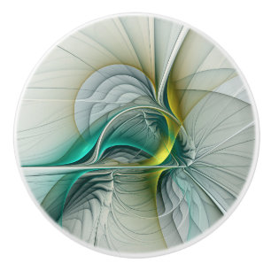 Pomo De Cerámica Resumen hipnótico Fractal Verde azulado Turquesa d