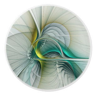Pomo De Cerámica Resumen hipnótico Fractal Verde azulado Turquesa d
