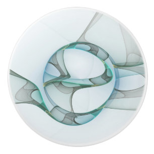 Pomo De Cerámica Resumen moderno Arte fractal azul turquesa gris