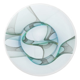 Pomo De Cerámica Resumen moderno Arte fractal azul turquesa gris