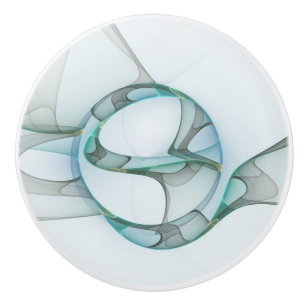 Pomo De Cerámica Resumen moderno Arte fractal azul turquesa gris