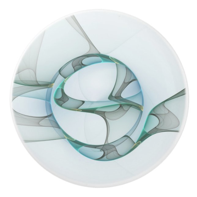 Pomo De Cerámica Resumen moderno Arte fractal azul turquesa gris (Anverso)