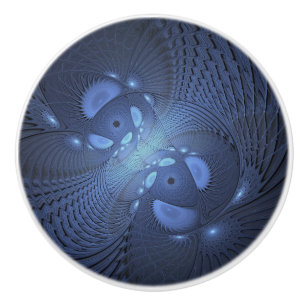 Pomo De Cerámica Resumen moderno Arte Fractal Dusk Azul trendy