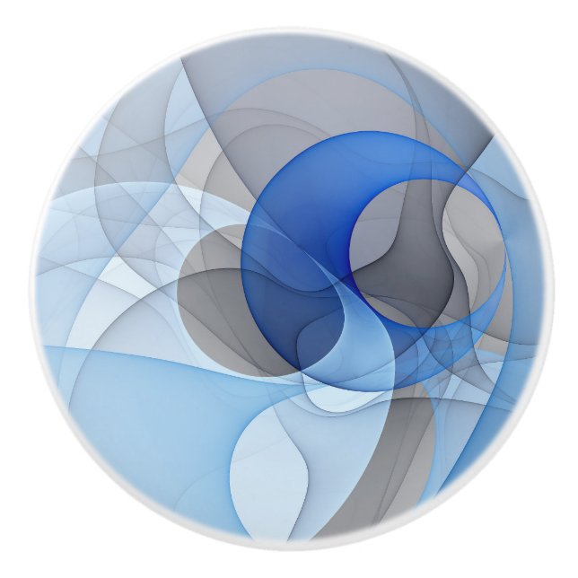 Pomo De Cerámica Resumen moderno Gráfico de arte fractal gris azul (Anverso)