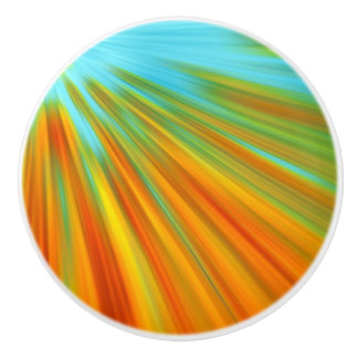 Pomo De Cerámica Resumen naranja amarillo rojo rayas verdes en azul