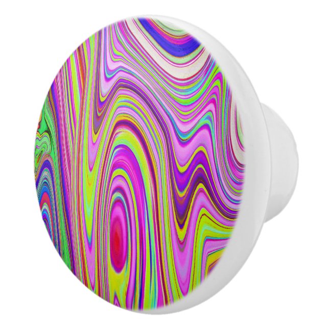 Pomo De Cerámica Resumen rocoso amarillo y rosa Groovy arte retro (Derecha)