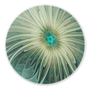 Pomo De Cerámica Resumen Sage Green Fantasy Flower Fractal Art