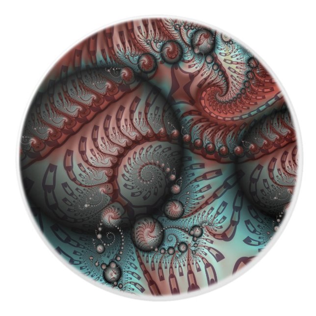 Pomo De Cerámica Resumen Vivid Fantasy Fractal Art Brown Blue (Anverso)