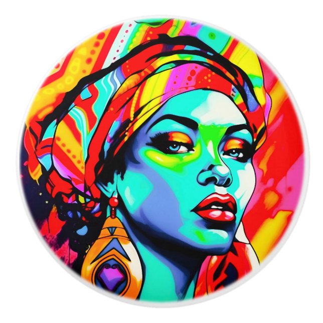 Pomo De Cerámica Retrato de arte pop (Anverso)