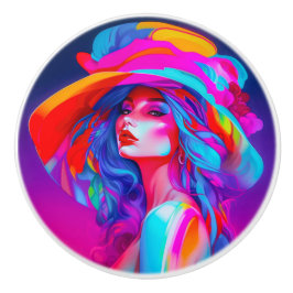 Pomo De Cerámica Retrato de arte pop neón