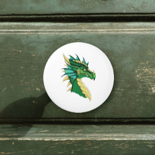 Pomo De Cerámica Retrato de cabeza de dragón verde esmeralda Fantas
