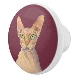 Pomo De Cerámica Retrato de la acuarela del gato de Sphynx