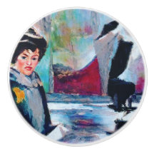 Retrato femenino vintage con fondo abstracto