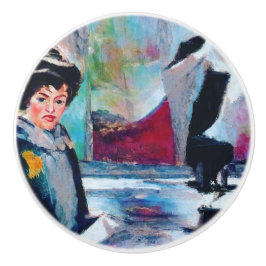 Pomo De Cerámica Retrato femenino vintage con fondo abstracto