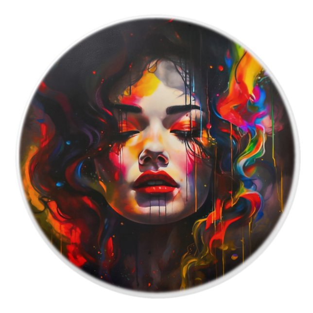 Pomo De Cerámica Retrato Surrealista Audaz (Anverso)