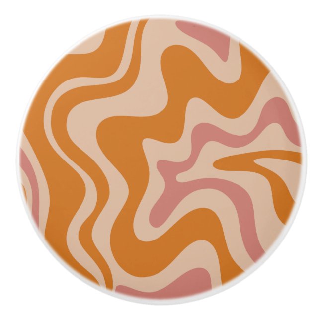 Pomo De Cerámica Retro 60 años 70 Psicodelic Swirls Naranja Pink (Anverso)