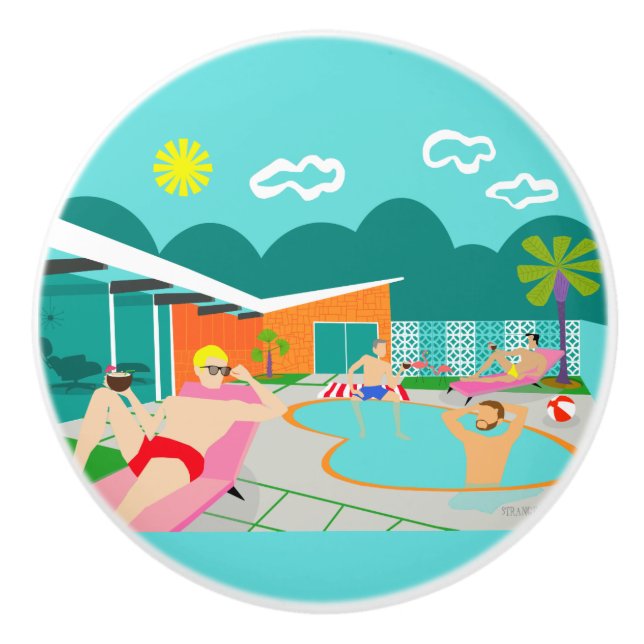 Pomo De Cerámica Retro Gay Pool Fiesta Extracción cerámica (Anverso)