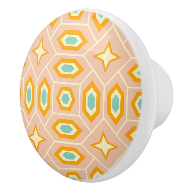 Pomo De Cerámica Retro geometric pattern with hexagons and stars (Derecha)