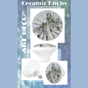 Pomo De Cerámica Rhinestones Antiguos Art Déco