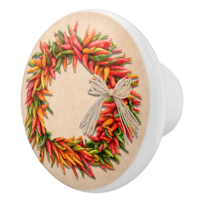 Pomo De Cerámica Ristra Wreath del suroeste de Chile en Adobe Wall (Derecha)