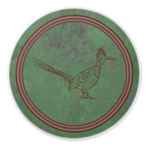 Pomo De Cerámica Roadrunner del Suroeste de Sagebrush Green