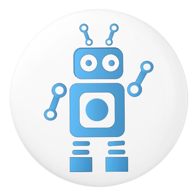 Pomo De Cerámica Robot retro azul (Anverso)