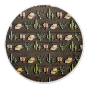 Pomo De Cerámica Rodeo occidental del vaquero rústico de madera