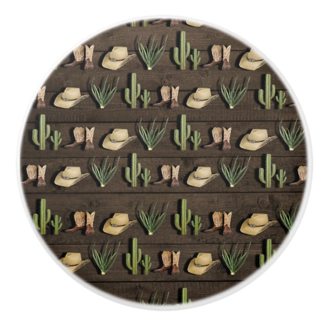 Pomo De Cerámica Rodeo occidental rústico de Cowboy (Anverso)