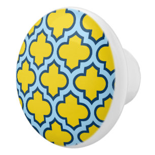 Pomo De Cerámica Rojo azul amarillo y bebé, Entramado, Quatrefoil