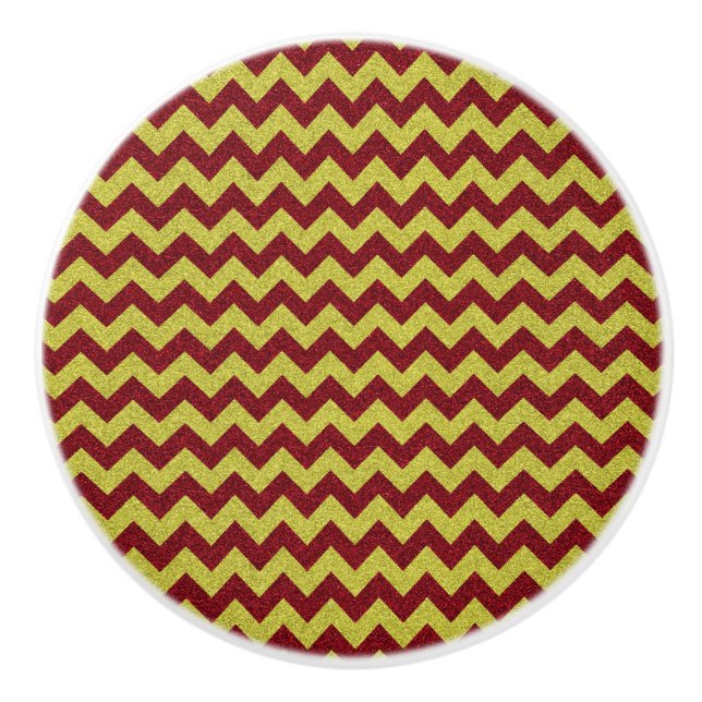 Pomo De Cerámica Rojo y dorado brillo Zig Zag (Anverso)