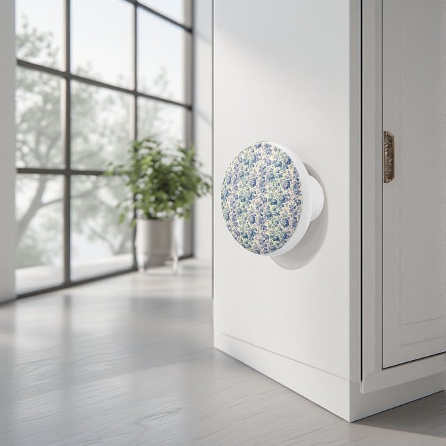 Pomo De Cerámica  Romantic French toile de Jouy Powder Blue Floral  (Romantic French toile de Jouy Powder Blue Floral Ceramic Knob)