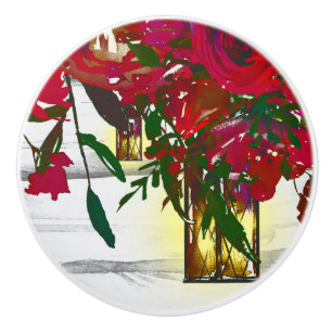 Pomo De Cerámica Románticos Rosas de color rojo y Rústica de los fa