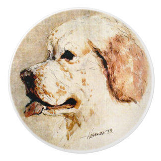 Pomo De Cerámica Ron Hevener Clumber Spaniel Dog
