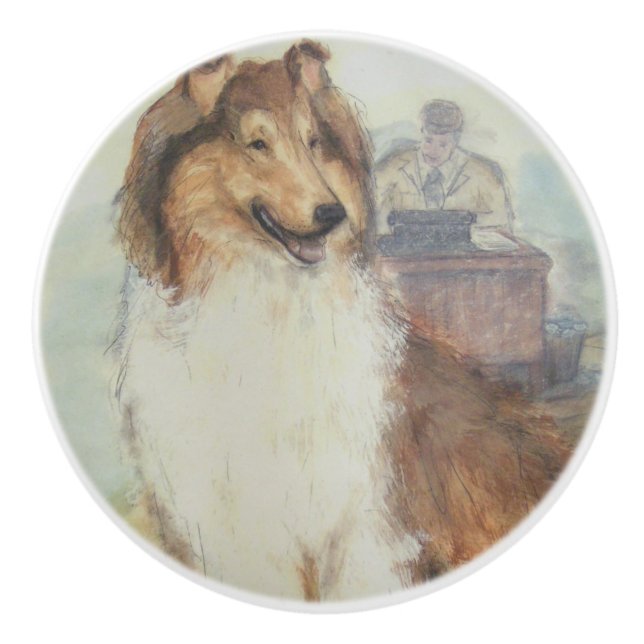 Pomo De Cerámica Ron Hevener Collie Dog (Anverso)
