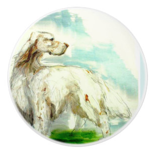 Pomo De Cerámica Ron Hevener English Setter Doorknob, puerta,mobili