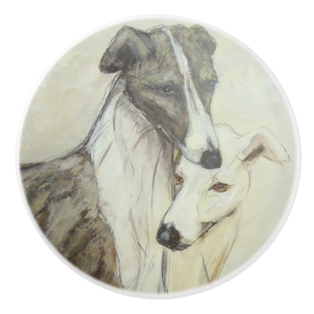 Pomo De Cerámica Ron Hevener Greyhound Dogs (Anverso)