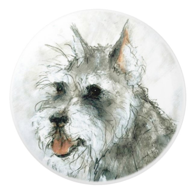 Pomo De Cerámica Ron Hevener Schnauzer Dog (Anverso)